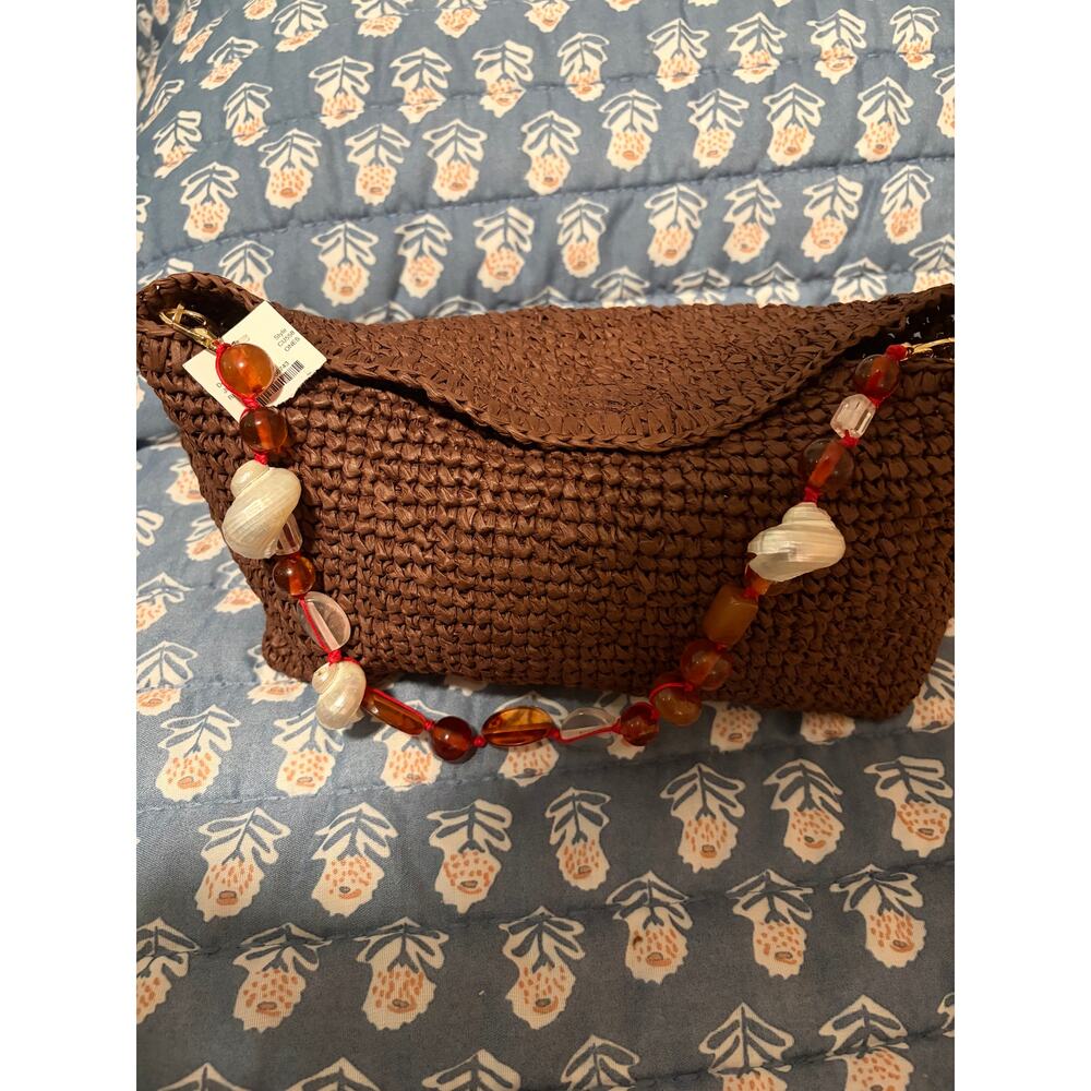 J.Crew Berkeley Small Straw Shoulder Bag Beaded Shell Strap NWT CU558 - Picture 7 of 12